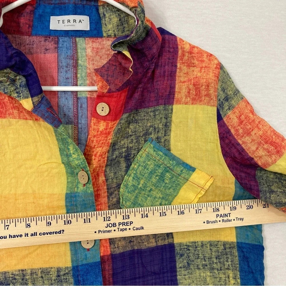 Terra Multi Color Plaid Cotton Blend Art to Wear Button Down Medium - Picture 5 of 11